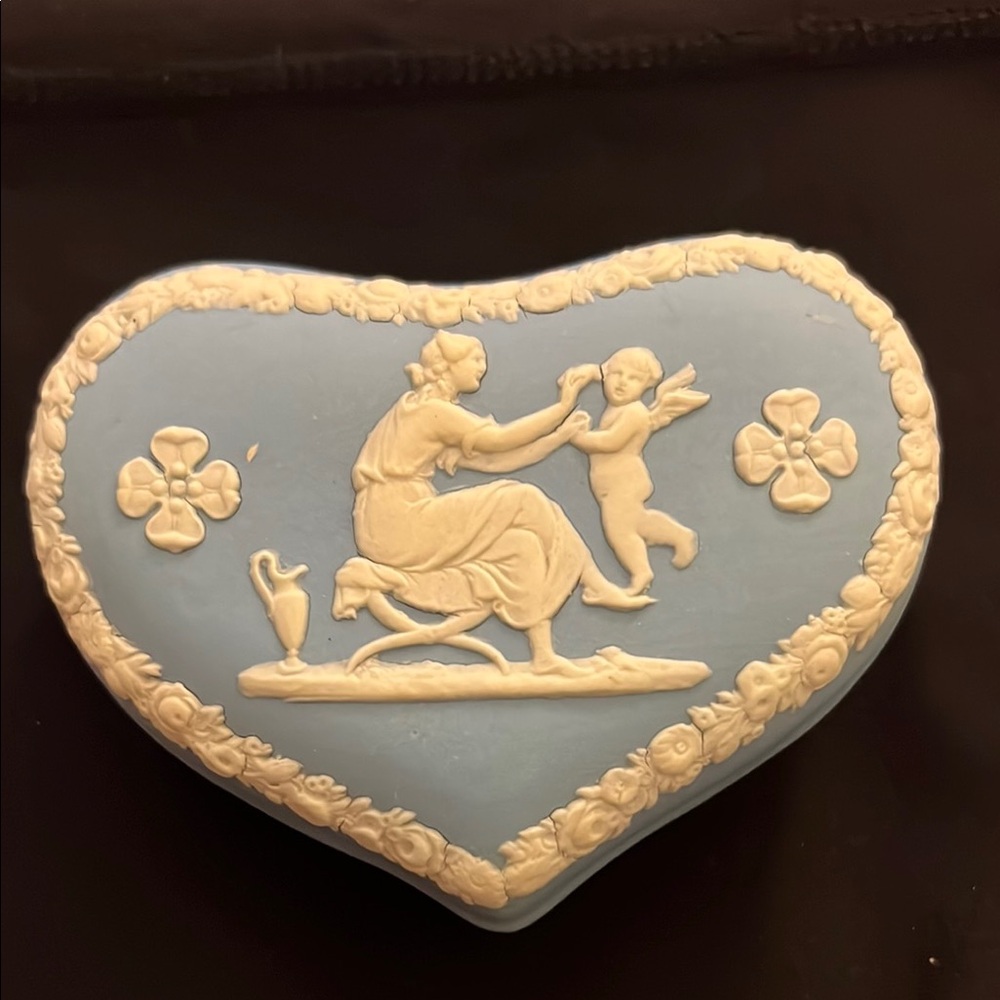 Heart-Shaped Blue and Cream Decorative Box